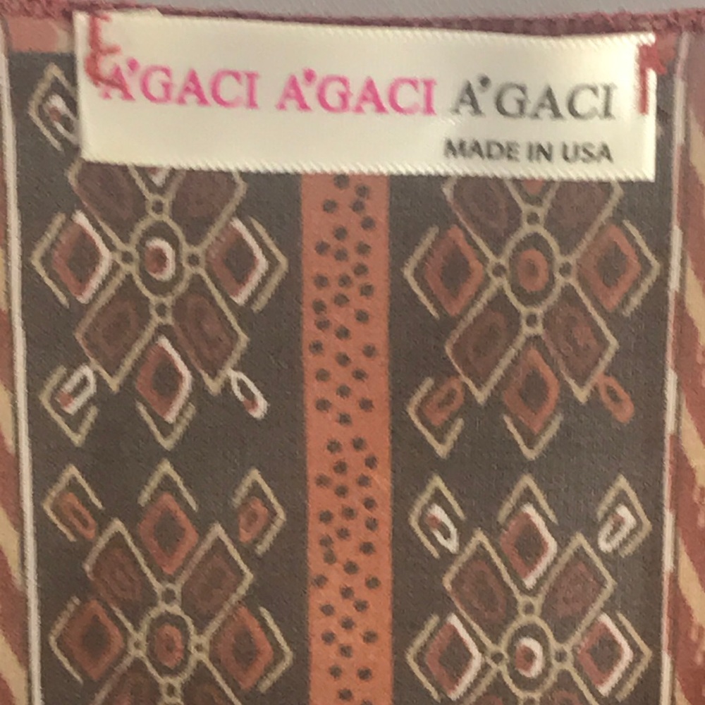 AGACI Vintage Sheer Caftan Top brown rust in a Tribal print One Size - Picture 4 of 6